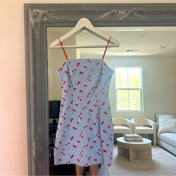 Urban Outfitters Linen Cherry Print Mini Dress. Size 0 - Picture 3 of 7